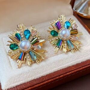 Anthropologie Gold and Multicolor Statement Earrings